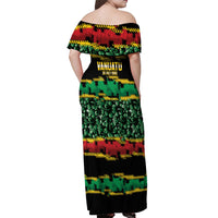 Vanuatu 46th Year Anniversary Off Shoulder Maxi Dress 30 July 1980 Hibiscus Seamless Pattern