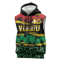 Vanuatu 46th Year Anniversary Sleeveless Zip Hoodie 30 July 1980 Hibiscus Seamless Pattern