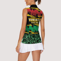 Vanuatu 46th Year Anniversary Women Sleeveless Polo Shirt 30 July 1980 Hibiscus Seamless Pattern