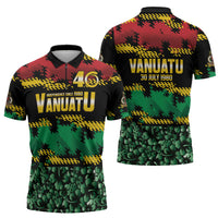 Vanuatu 46th Year Anniversary Zipper Polo Shirt 30 July 1980 Hibiscus Seamless Pattern
