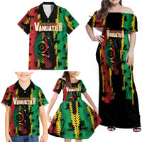 Vanuatu 46th Year Anniversary Family Matching Off Shoulder Maxi Dress and Hawaiian Shirt Tamtam Slit Drums Long God Yumi Stanap LT9 - Polynesian Pride