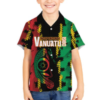 Vanuatu 46th Year Anniversary Family Matching Puletasi and Hawaiian Shirt Tamtam Slit Drums Long God Yumi Stanap LT9 Son's Shirt Black - Polynesian Pride