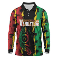 Vanuatu 46th Year Anniversary Long Sleeve Polo Shirt Tamtam Slit Drums Long God Yumi Stanap