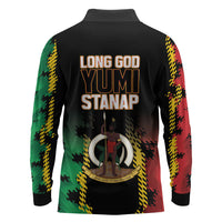 Vanuatu 46th Year Anniversary Long Sleeve Polo Shirt Tamtam Slit Drums Long God Yumi Stanap
