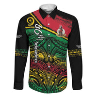 Vanuatu 46th Year Anniversary Family Matching Long Sleeve Bodycon Dress and Hawaiian Shirt Vintage Grunge Vanuatu Flag Heritage LT9 Dad's Shirt - Long Sleeve Black - Polynesian Pride