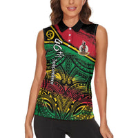 Vanuatu 46th Year Anniversary Women Sleeveless Polo Shirt Vintage Grunge Vanuatu Flag Heritage