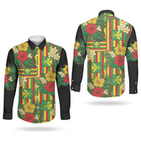 Hawaii Kanaka Maoli Hibiscus Couples Matching Off Shoulder Maxi Dress and Long Sleeve Button Shirt Hawaiian Flag Motif LT9 - Polynesian Pride