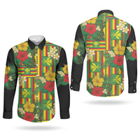 Hawaii Kanaka Maoli Hibiscus Couples Matching Off Shoulder Short Dress and Long Sleeve Button Shirt Hawaiian Flag Motif LT9 - Polynesian Pride