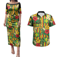 Hawaii Kanaka Maoli Hibiscus Couples Matching Puletasi and Hawaiian Shirt Hawaiian Flag Motif LT9 Green - Polynesian Pride