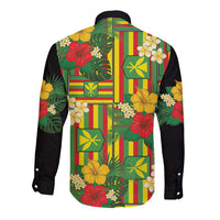 Hawaii Kanaka Maoli Hibiscus Long Sleeve Button Shirt Hawaiian Flag Motif LT9 - Polynesian Pride