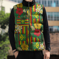 Hawaii Kanaka Maoli Hibiscus Sleeveless Puffer Jacket Hawaiian Flag Motif