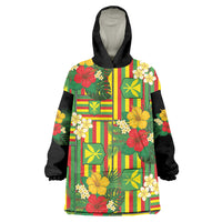 Hawaii Kanaka Maoli Hibiscus Wearable Blanket Hoodie Hawaiian Flag Motif