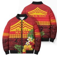 Hawaii Ku Kia'i Mauna Personalized Bomber Puffer Jacket Hibiscus Kakau Pattern