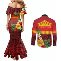 Hawaii Ku Kia'i Mauna Personalized Couples Matching Mermaid Dress and Long Sleeve Button Shirt Hibiscus Kakau Pattern LT9 - Polynesian Pride