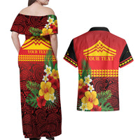 Hawaii Ku Kia'i Mauna Personalized Couples Matching Off Shoulder Maxi Dress and Hawaiian Shirt Hibiscus Kakau Pattern