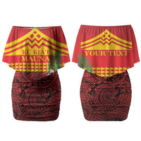 Hawaii Ku Kia'i Mauna Personalized Couples Matching Off Shoulder Short Dress and Long Sleeve Button Shirt Hibiscus Kakau Pattern LT9 - Polynesian Pride
