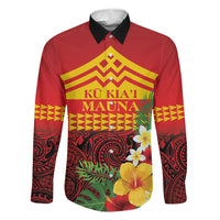 Hawaii Ku Kia'i Mauna Personalized Family Matching Off The Shoulder Long Sleeve Dress and Hawaiian Shirt Hibiscus Kakau Pattern LT9 Dad's Shirt - Long Sleeve Red - Polynesian Pride