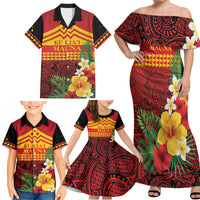 Hawaii Ku Kia'i Mauna Personalized Family Matching Off Shoulder Maxi Dress and Hawaiian Shirt Hibiscus Kakau Pattern LT9 - Polynesian Pride