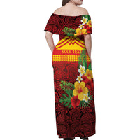 Hawaii Ku Kia'i Mauna Personalized Family Matching Off Shoulder Maxi Dress and Hawaiian Shirt Hibiscus Kakau Pattern