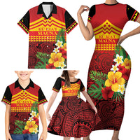 Hawaii Ku Kia'i Mauna Personalized Family Matching Short Sleeve Bodycon Dress and Hawaiian Shirt Hibiscus Kakau Pattern