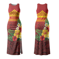 Hawaii Ku Kia'i Mauna Personalized Family Matching Tank Maxi Dress and Hawaiian Shirt Hibiscus Kakau Pattern LT9 Mom's Dress Red - Polynesian Pride