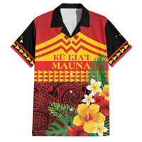 Hawaii Ku Kia'i Mauna Personalized Family Matching Tank Maxi Dress and Hawaiian Shirt Hibiscus Kakau Pattern LT9 Dad's Shirt - Short Sleeve Red - Polynesian Pride
