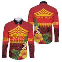 Hawaii Ku Kia'i Mauna Personalized Family Matching Tank Maxi Dress and Hawaiian Shirt Hibiscus Kakau Pattern LT9 Dad's Shirt - Long Sleeve Red - Polynesian Pride