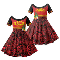Hawaii Ku Kia'i Mauna Personalized Family Matching Tank Maxi Dress and Hawaiian Shirt Hibiscus Kakau Pattern LT9 Daughter's Dress Red - Polynesian Pride