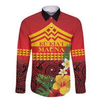 Hawaii Ku Kia'i Mauna Personalized Long Sleeve Button Shirt Hibiscus Kakau Pattern LT9 Unisex Red - Polynesian Pride