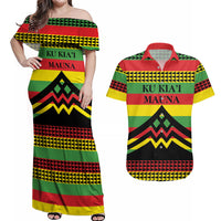 Hawaii Ku Kia'i Mauna Personalized Couples Matching Off Shoulder Maxi Dress and Hawaiian Shirt Hawaiian Kanaka Maoli Motif LT9 Green - Polynesian Pride
