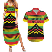 Hawaii Ku Kia'i Mauna Personalized Couples Matching Summer Maxi Dress and Hawaiian Shirt Hawaiian Kanaka Maoli Motif LT9 Green - Polynesian Pride