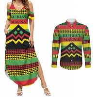 Hawaii Ku Kia'i Mauna Personalized Couples Matching Summer Maxi Dress and Long Sleeve Button Shirt Hawaiian Kanaka Maoli Motif LT9 Green - Polynesian Pride