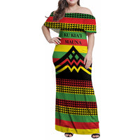 Hawaii Ku Kia'i Mauna Personalized Family Matching Off Shoulder Maxi Dress and Hawaiian Shirt Hawaiian Kanaka Maoli Motif LT9 Mom's Dress Green - Polynesian Pride