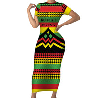 Hawaii Ku Kia'i Mauna Personalized Family Matching Short Sleeve Bodycon Dress and Hawaiian Shirt Hawaiian Kanaka Maoli Motif LT9 Mom's Dress Green - Polynesian Pride