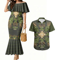 Hawaii Ohia Lehua Squares Couples Matching Mermaid Dress and Hawaiian Shirt Hawaiian Quilt Inspired Floral Pattern LT9 Green - Polynesian Pride