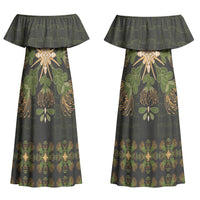 Hawaii Ohia Lehua Squares Couples Matching Off Shoulder Maxi Dress and Hawaiian Shirt Hawaiian Quilt Inspired Floral Pattern LT9 - Polynesian Pride
