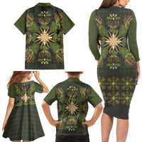 Hawaii Ohia Lehua Squares Family Matching Long Sleeve Bodycon Dress and Hawaiian Shirt Hawaiian Quilt Inspired Floral Pattern LT9 - Polynesian Pride