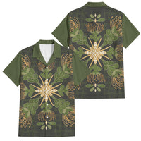 Hawaii Ohia Lehua Squares Family Matching Puletasi and Hawaiian Shirt Hawaiian Quilt Inspired Floral Pattern LT9 Dad's Shirt - Short Sleeve Green - Polynesian Pride