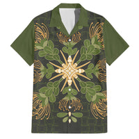 Hawaii Ohia Lehua Squares Family Matching Summer Maxi Dress and Hawaiian Shirt Hawaiian Quilt Inspired Floral Pattern LT9 Dad's Shirt - Short Sleeve Green - Polynesian Pride