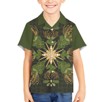 Hawaii Ohia Lehua Squares Family Matching Tank Maxi Dress and Hawaiian Shirt Hawaiian Quilt Inspired Floral Pattern LT9 Son's Shirt Green - Polynesian Pride