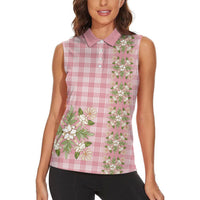 Akala Hamele Hawai'i Palaka Squares Maile Leaf Women Sleeveless Polo Shirt Flowers Hawaiian Quilt Patterns