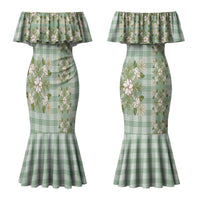 Liko Kukui Hawai'i Palaka Squares Maile Leaf Couples Matching Mermaid Dress and Long Sleeve Button Shirt Flowers Hawaiian Quilt Patterns