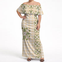 Melemele Ahiahia Hawai'i Palaka Squares Maile Leaf Off Shoulder Maxi Dress Flowers Hawaiian Quilt Patterns