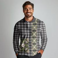 Pauli Hawai'i Palaka Squares Maile Leaf Long Sleeve Polo Shirt Flowers Hawaiian Quilt Patterns