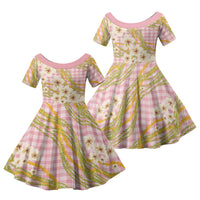 Akala Hamele Palaka Plumeria Family Matching Summer Maxi Dress and Hawaiian Shirt Puakenikeni and Maile Lei