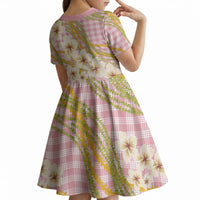 Akala Hamele Palaka Plumeria Kid Short Sleeve Dress Puakenikeni and Maile Lei