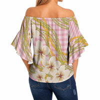 Akala Hamele Palaka Plumeria Off Shoulder Wrap Waist Top Puakenikeni and Maile Lei LT9 - Polynesian Pride