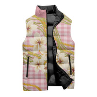 Akala Hamele Palaka Plumeria Sleeveless Puffer Jacket Puakenikeni and Maile Lei