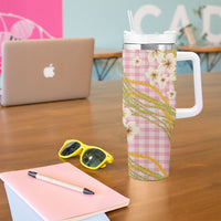 Akala Hamele Palaka Plumeria Tumbler With Handle Puakenikeni and Maile Lei