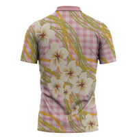 Akala Hamele Palaka Plumeria Zipper Polo Shirt Puakenikeni and Maile Lei
